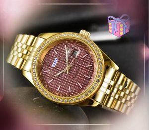 Hip Hop Iced Out Wrist Wrists Men's Women's Quartz Movement Mouvement Clock Luxury Three Stiches Designer Président Diamonds Ring Dot Chain Chain Bracelet Shiny Starry Cool Watches