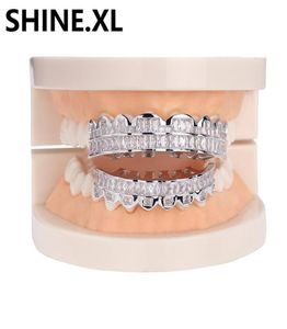 Hip Hop Iced Out Zircon Ajuste personalizado Dientes de oro Grillz Caps Micro Pave Cubic Zirconia Juego de parrillas inferiores superiores para regalo de Navidad Wom8867233