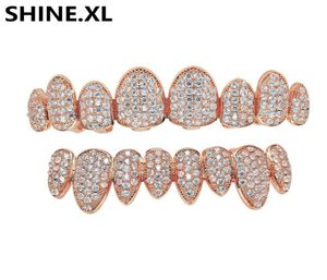 Hip Hop Iced Out Zircon Gold Dents Grills 8 Bottom Bottom Tooth Grills Dental Cosplay Vampire Teeth Caps Rapper Party Jewelry Gift6756389