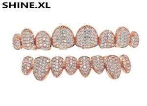 Hip Hop Iced Out Zircon Gold Dents Grills 8 Bottom Bottom Dething Grills Dental Cosplay Vampire Teeth Caps Rapper Party Bijoux Gift7796018