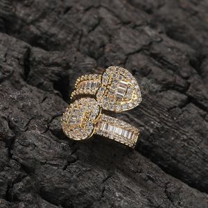Hip Hop Iced Zirkon Rings koperen diamantringen goud verzilverde hartring voor mannen vrouwen