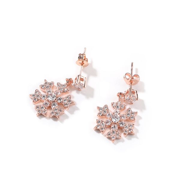 Hip Hop Iced Out Zircon Snow Flake Stud Pendientes Rose Gold Plated Hoop Earring para mujer Joyería de moda Regalo