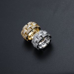 Montre Hip Hop en Zircon glacé pour hommes, avec anneau plaqué or et argent, bijoux de fête scintillants, cadeau