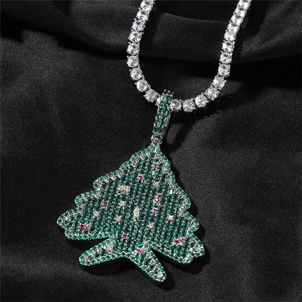 Hip Hop glacé Zircon hiver cuivre ensemble Zircon arbre de noël pendentif collier pour hommes femmes cadeau bijoux