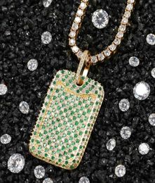 Hip Hop Industry Mens 18K Gold Bling Green Cubic Zirconia Rectangle ARM CARTE CARDE Iced Out Diamond Dog Pendentif Collier pour hommes les gars 7445913