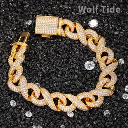 Hip-hop Symbole Infini Bracelet Style Instagram Bracelets De Chaîne À Maillons Cubains Plaqué Or Bling Zircon Cubique Diamant Incrusté De Pierre Cz Bijoux Rappeur Bijoux Pulsera