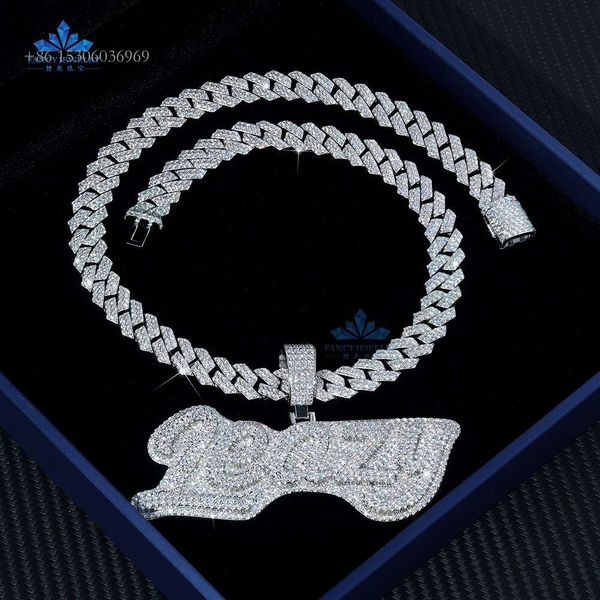 Hip Hop lettre initiale personnalisé grand rond 3D argent bijoux pendentif Moissanite pendentifs pour homme