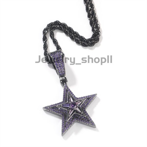 HIP-HOP Collier pendentif pentagramme rotatif incrusté