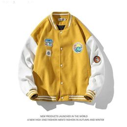 Hip Hop Jacket 2022SS Japan Baseball uniform Mens Oversized Contrast Color Jacket High Street American Preppy Big Velvet Coat Q230826