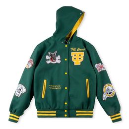 Chaquetas de Hip Hop para hombre, abrigos superiores bordados, moda para hombre, gorra de béisbol con cremallera, abrigo informal de talla grande, sudaderas con capucha, Tops