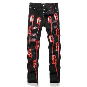 Hip Hop Jeans Designer Jeans Hommes Broderie Jeans Hommes Genou Skinny Taille Droite 29-38Denim En Gros 3654