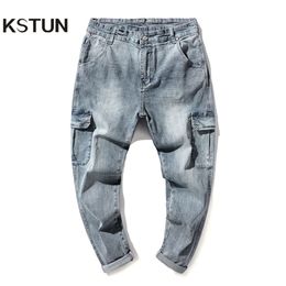 Jean Hip Hop pour hommes, sarouel bleu clair, extensible, coupe ample, multi-poches, pantalon surdimensionné de styliste, printemps et été