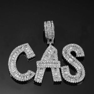 Hip Hop Bijoux Pain Diamant Pendentif Collier Nom Personnalisé Glacé Chaînes Cubique Zircone Cuivre Ensemble Avec Diamants Placage Lette224C