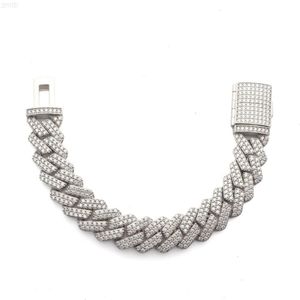 Hip Hop -sieraden 10 mm 12 mm 15 mm 18 mm 20 mm Iced Out Silver Moissanite Cuban Link Chian armband