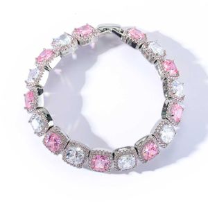 Hip Hop -sieraden 10 mm roze witte diamantarmband Hip Hop Bracelet S925 Set met vierkante diamanten armband voor mannen Women