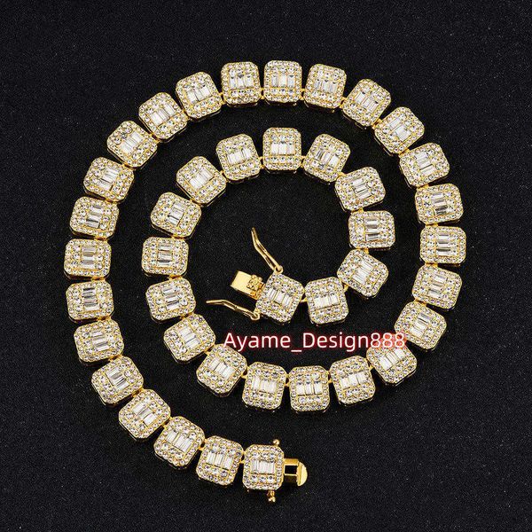 Bijoux hip hop 12 mm Full Bling Diamond Moisanite Tennis Chain 925 Collier de bijoux glacé en argent