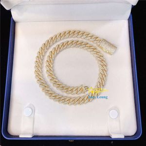 Bijoux hip hop 12 mm VVS VVS MISSANITE DIAMAND ICED OUT 925 Collier de chaîne de liaison cubaine argenté