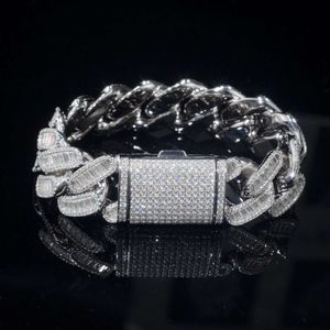 Bijoux hip hop 24 mm baguette d couleur VVS Moisanite 925 Silver Iced Out Miami Cuban Link Bracelet