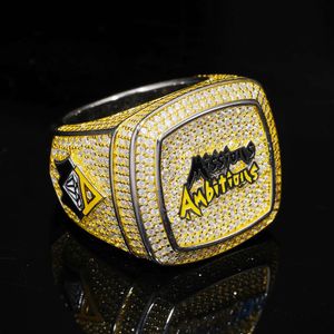 Hip Hop Jewelry 925 Sterling Silver VVS Moissanite Diamond aangepaste letternaam Iced Out Hip Hop Championship Ring for Men