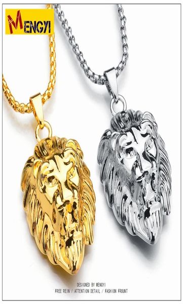 Bijoux hip hop Big Lion Head Pendant Gold Color Figaro Chain pour hommes Kpop Statement Collier Collier entières Gold Chains Fo4455622