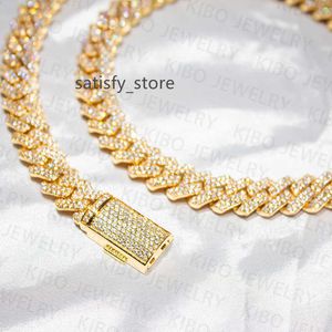 Hiphop sieraden bling 12 mm VVS Moissanite Diamond Iced Out Necklace Sliver Moissanite Chain Cuban