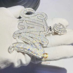 Hip Hop Sieraden Bling Moissanite Diamond Personal Solid Silver Man Made Long Custom Name Iced Out Hanger