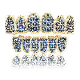 Bijoux Hip Hop Blue Diamond Micro Diamond Gold Tooth Set Hip Hop Halloween Decoration Personalized Detch Set