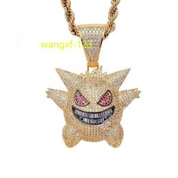 Hiphop sieraden charme gengar hanger ketting elf punkpendant ijskoud uit spook cartoon gouden cuban link ketting roestvrij staal 10 st