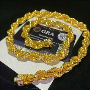 Hiphop sieraden Cubaanse ketting 925 Sterling zilvergouden vergulde 11 mm touwketen Moissanite -gespleten uit Gold Cuban Link Chain