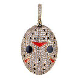 Bijoux Hip Hop en Zircon cubique, scie en or, thème de film d'horreur, pendentif glacé, cadeaux pour hommes, masque d'horreur, colliers 3298