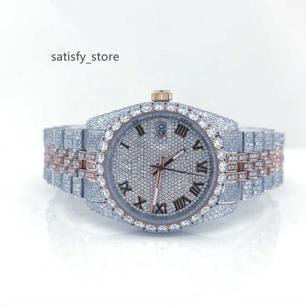 Montre ronde de luxe personnalisée, bijoux Hip Hop, en argent Sterling 925, glacé, Vvs Moissanite, diamant, montres mécaniques automatiques