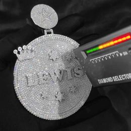 Bijoux Hip Hop personnalisés Vvs Moissanite, pendentif rond en argent Sterling 925, couronne étoile, pendentif avec nom personnalisé