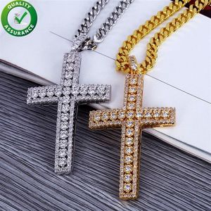 Hip Hop Jewelry Designer Collar helado Mens Cuba Cuban Link Cadena Gold Diamond Cross Pendants Luxury Bling Charms Boda R2075