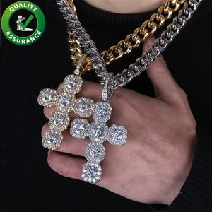Hip Hop Bijoux Designer Collier Mens Iced Out Pendentif Luxe Bling Cubain Lien Chaînes Diamant Croix Colliers Or Argent Rappeur 278B