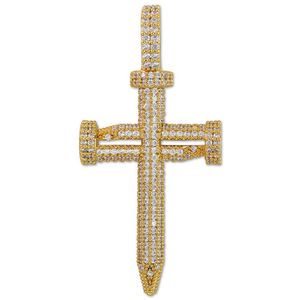 Bijoux Hip Hop diamant clou croix collier pendentif or argent plaqué Zircon glacé avec chaîne de corde 274s