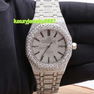 Reloj de diamantes con joyería de Hip Hop, reloj de moissanita VVS helado de acero inoxidable