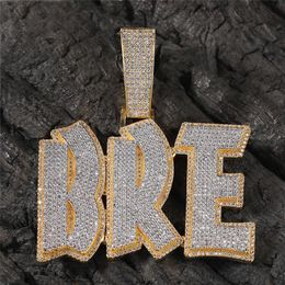 Hip Hop Bijoux DIY Couture 26 Alphabet Anglais Pendentif Cuivre Incrusté Zircon Lettre Personnalisée Nom Collier Homme avec Chaîne Corde