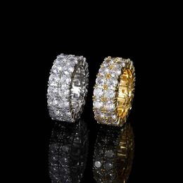 Bijoux Hip Hop Double rangée Zircon marque à la mode bague pour hommes en or plein de diamants