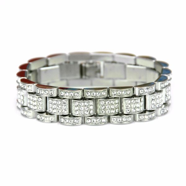 Hip Hop Bijoux Charme De Mode Plein AAA CZ Pierre Pavé Bling Glacé Rappeur Bracelet Or Argent Couleur Montre Lien Chaîne Bracelets pour Hommes et Femmes