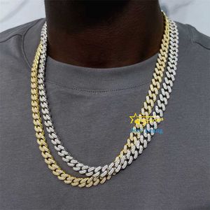 Hip Hop Bijoux Gold plaqué 925 argent 2 rangées 10 mm Moisanite Diamond Iced Out Miami Cuban Link Chain Collier pour hommes