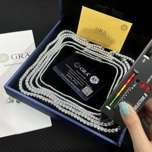 Hip-hop sieraden GRA-certificaat S925 3 mm 4 mm 5 mm 6,5 mm VVS D kleur diamant moissaniet tennisketting ketting