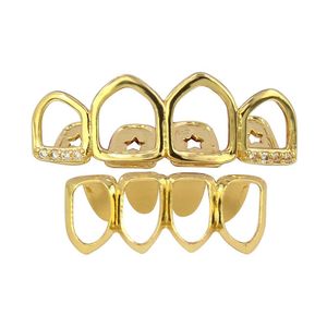 Bijoux Hip Hop creux plaqué or 18 carats, grilles de dents ajourées avec bretelles en diamant, bijoux de corps pour hommes
