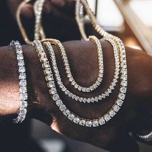 Hip Hop Bijoux Glacé Or 18 carats Plaqué Argent Laiton Zircon Diamant Tennis Chaîne Cz Collier pour Hommes Femmes