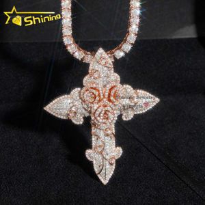 Hiphop sieraden Iced Out Custom Mens Sterling Sier VVS Moissanite Diamond Rose Gold Cross hanger
