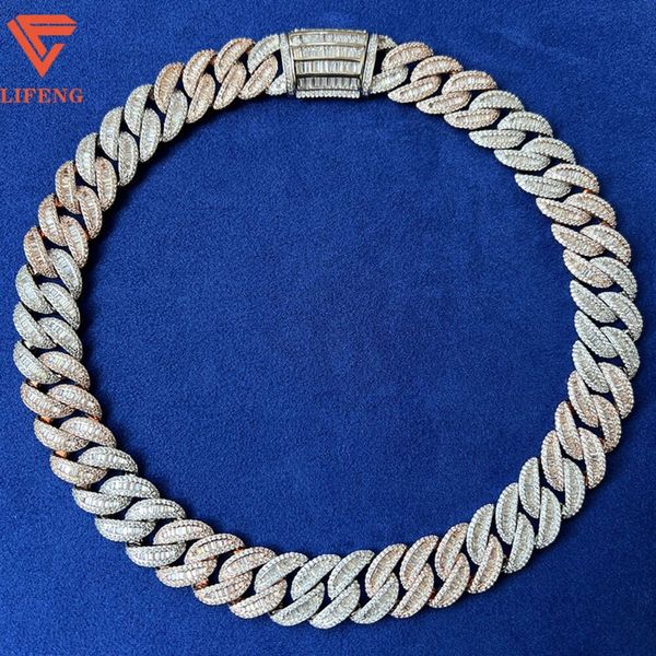 Bijoux hip hop glacé en diamant argent 925 VVS Baguette Moisanite Miami Collier pour hommes de chaîne de liaison cubaine