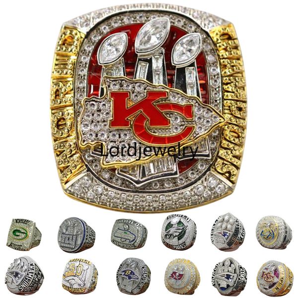 Anillo de campeonato del Super Bowl de diseñador Anillos de campeones KC de oro de 14 quilates de lujo para hombres, mujeres, joyería de estrella de diamante