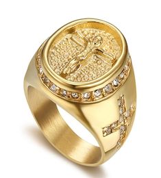 Hip Hop Jewelry Freed Out Jesus Ring Color de oro Anillos de acero inoxidable para hombres Joyas religiosas Dropshipping Bague Homme S6090912