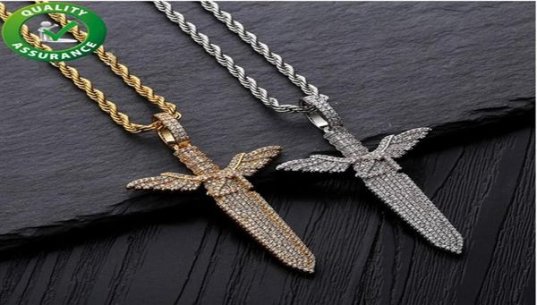 Bijoux hip hop glacé le pendentif pour hommes Bling Diamond Angel Sword Luxury Designer Collier Gold Chain Hiphop Rapper Accessoires FASH8467573