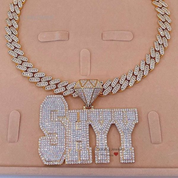 Joyería de Hip Hop Iced Out Vvs Moissanite letra inicial collar colgante personalizado