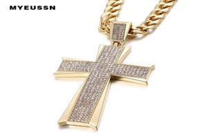 Bijoux hip hop grand pendentif cross iced out brillant cristal mode bling cross cross hommes collier collier bijoux1232522